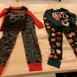 Set of 2 Cuddl Duds Boys Children Pajamas PJ Sets Sz 6 Video Games Sports Balls